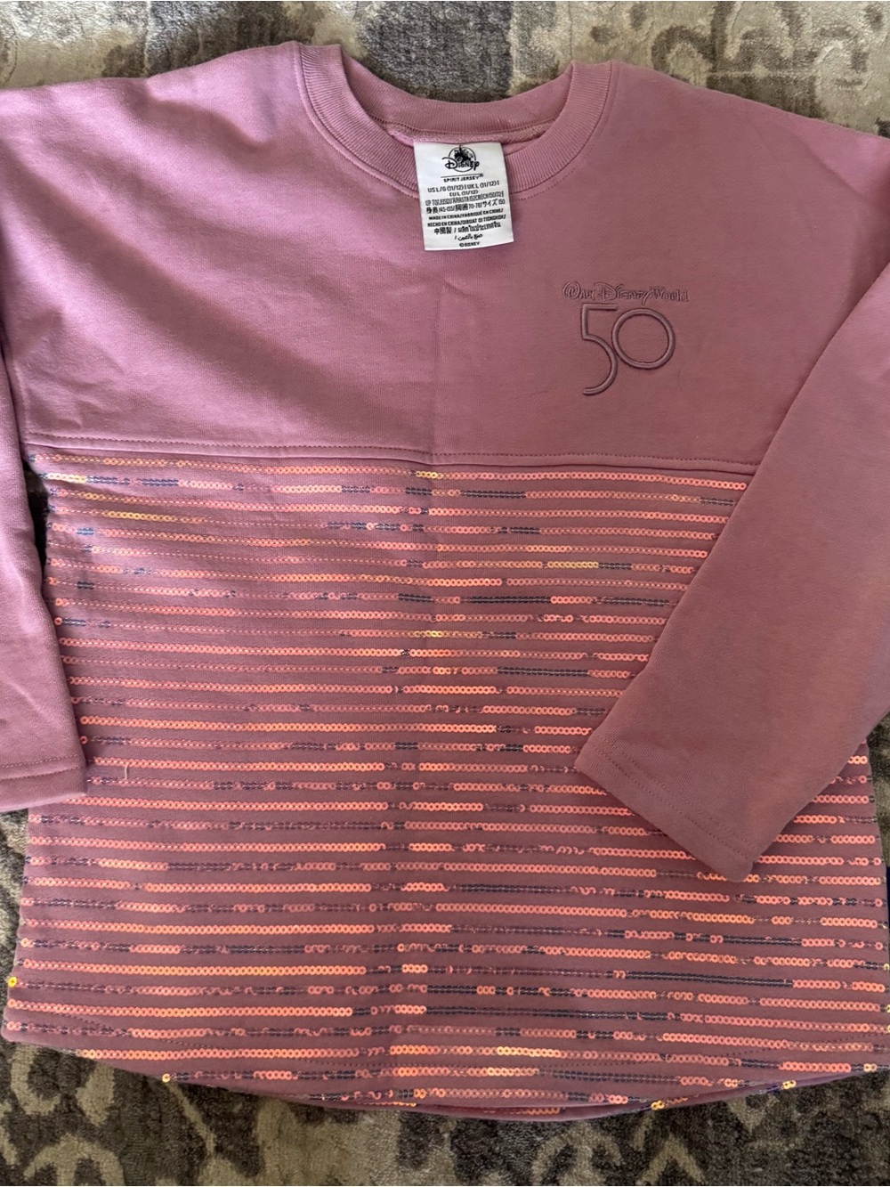 Walt Disney World 50th Anniversary Pink Sequin Stripe Long Sleeve Top Girls